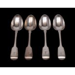 A set of four Victorian silver fiddle pattern tablespoons, maker William Eaton, London 1838, 314gms,