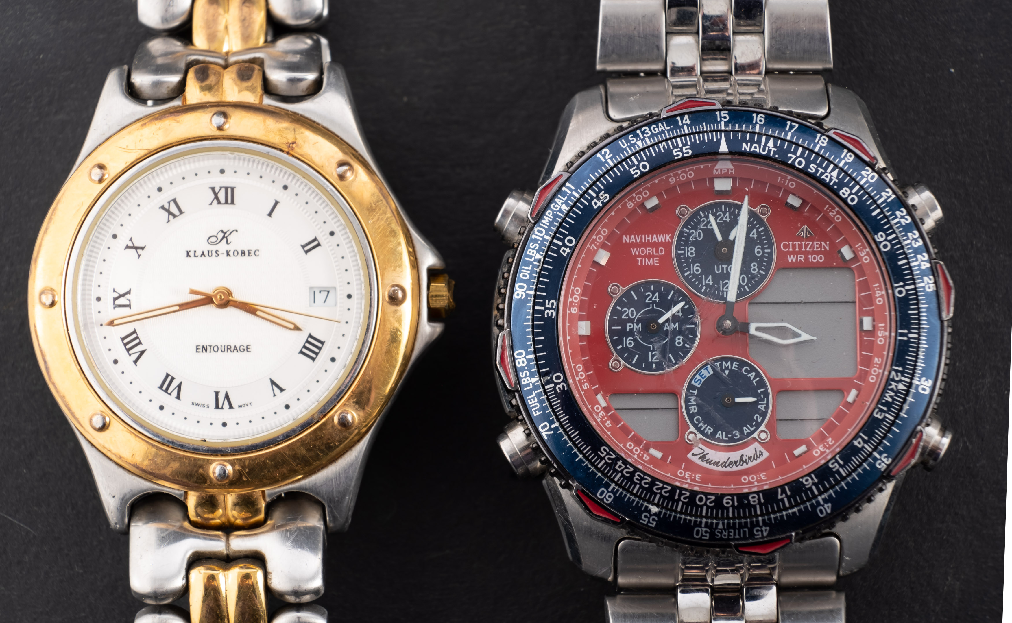 Four wristwatches including a CITIZEN Thunderbirds edition.