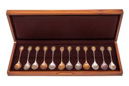 A set of twelve cased Queen Elizabeth II 'The Royal Society for the Protection of Birds' spoons,