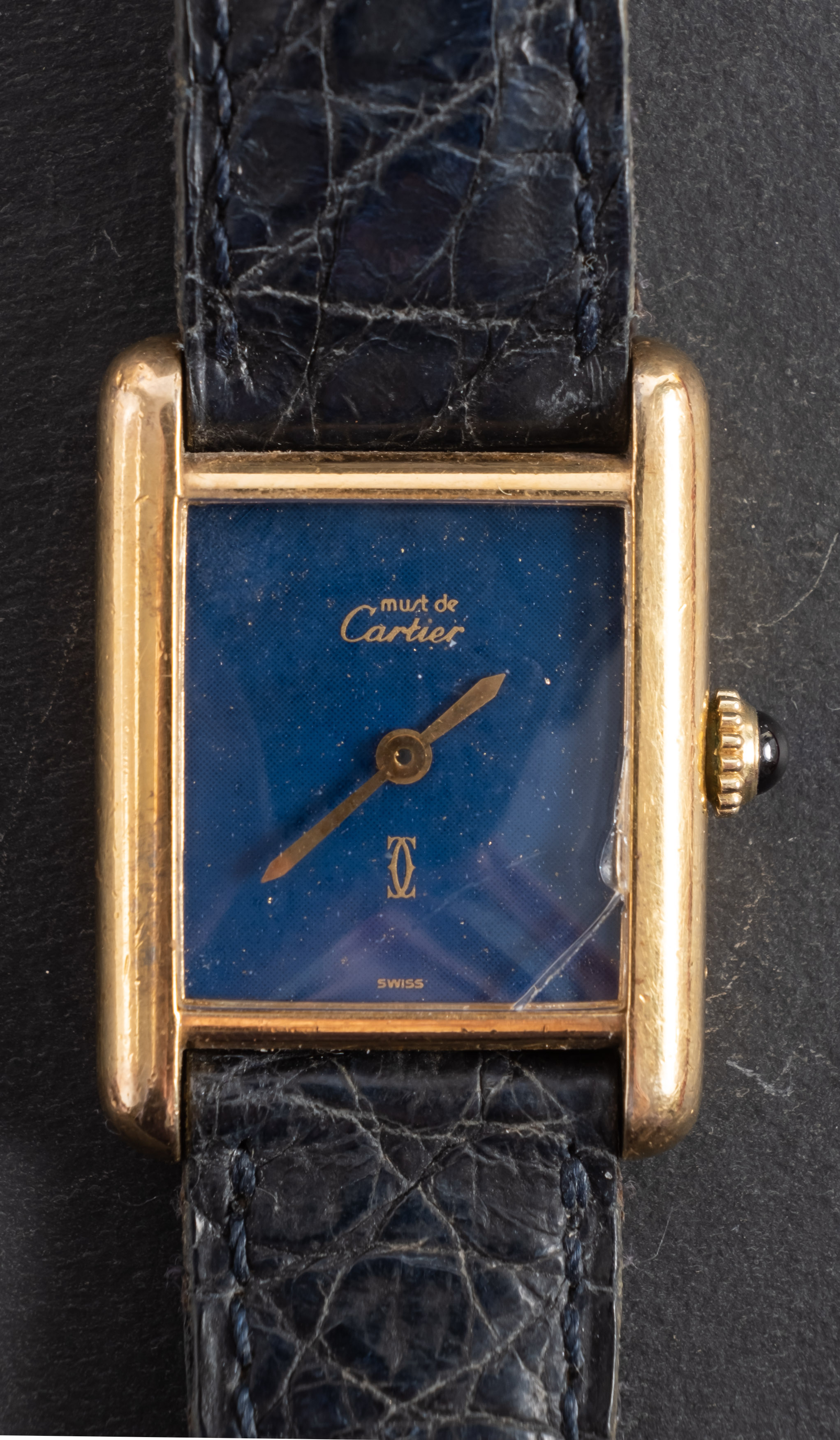 Must de Cartier, a ladies wristwatch the blue dial signed Must de Cartier,