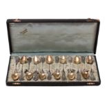 A set of twelve Swiss silver 800 teaspoons with gilt bowls,