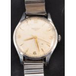 Longines, a gentleman's stainless-steel wristwatch the cream dial with baton and Arabic numerals,