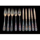 A collection of five pairs of near matching Imperial Russian Champleve Fruit eaters,