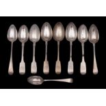 A set of three Victorian silver fiddle pattern dessert spoons, maker Robert Williams, Exeter 1839,