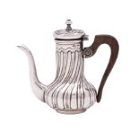 A 925 silver hallmarked miniature coffee pot in Victorian style with wrythen reeded and fluted
