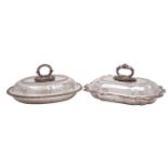 Two silver plated entree dishes and covers,