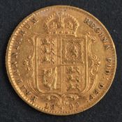 A Victorian half sovereign coin, dated 1892, diameter ca. 19mms, total weight ca. 3.9gms.