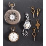 A silver half-hunter keyless pocket watch the movement having a cylinder escapement,