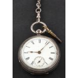 A silver open face pocket watch, Chester 1895 white enamel dial with Roman numerals,