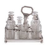 A 19th Century old Sheffield plated seven bottle cruet of rectangular shape with a reeded edge and