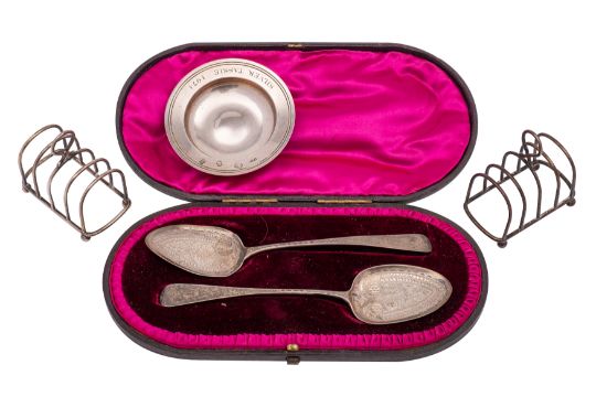 A matched pair of George III and William IV silver christening/dessert spoons,