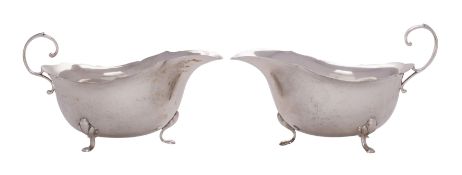 A pair of George V silver sauceboats, makers S.