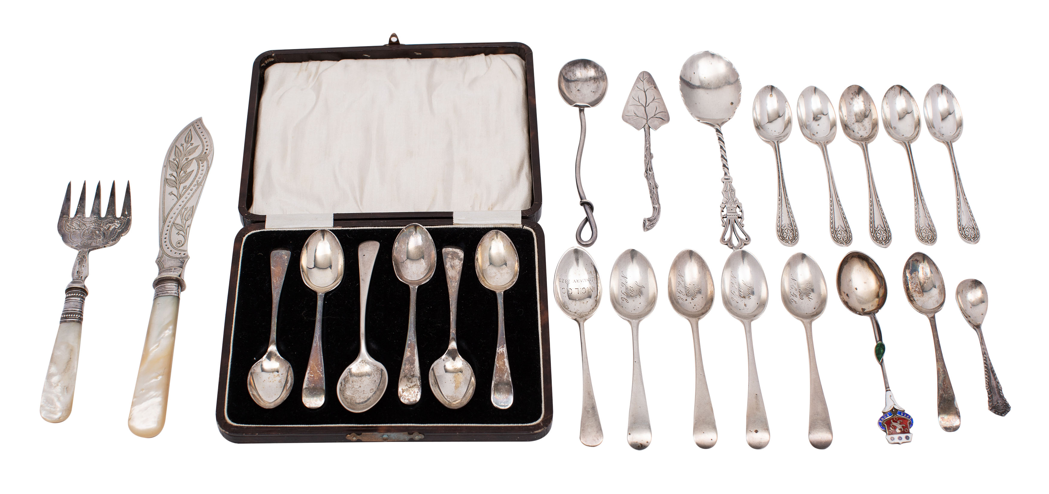 A set of six George V silver Old English pattern coffee spoons, makers W.J.