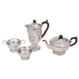 A George V silver four-piece tea and coffee service, makers William Suckling Ltd,