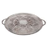 An electroplated large two handled tea tray in the George II style,