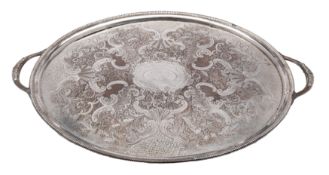 An electroplated large two handled tea tray in the George II style,