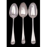 Three Hanoverian silver tablespoons, maker Thomas Evans & George Smith 1768, 60gms,