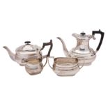 A George V silver three-piece tea service, makers William Hutton & Sons Ltd,