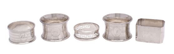 A pair of George V silver serviette rings, maker Colen Hewer Cheshire,