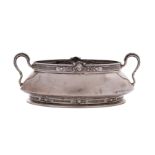 A Continental silver oval twin-handled bowl the rim with a lattice pattern band,