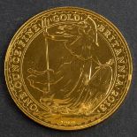 An Elizabeth II 100 pound coin, dated 2013, diameter ca. 38mms, total weight ca. 31.1gms.