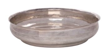 A Continental silver circular bowl with diagonal prick dot band, 19.8cm diameter, 373gms, 12ozs.