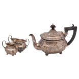 A George V Bachelor's Silver three piece tea service, maker Alexander Clark and Co Ltd, Birmingham,