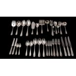 An extensive Swiss silver 800 standard reed and ribbon pattern flatware service,