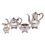 A Victorian silver four-piece tea and coffee service, makers Richard Pearce and George Burrows,