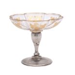 An Edward VII glass and silver pedestal bon bon dish, maker C B Thomas,