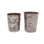 18th Century Russian Beakers - A Rococo repousse beaker with lion's heads over two vignettes of