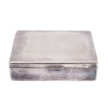A Continental 800 standard silver cigarette box of plain rectangular form, wood lined, 18 x 14cm.