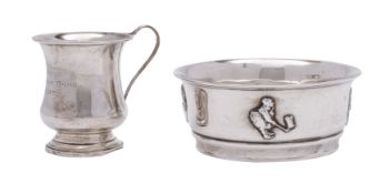 A George V silver christening bowl, maker Docker & Burn Ltd,