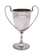 An Edward VII silver twin-handled presentation cup, makers James Dixon & Sons Ltd, Sheffield 1908,