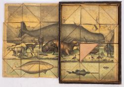 BLOCK PUZZLE :" Polar/Whaling " a puzzle of 48 hand coloured glazed lithograph triangular pieces in