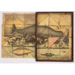 BLOCK PUZZLE :" Polar/Whaling " a puzzle of 48 hand coloured glazed lithograph triangular pieces in