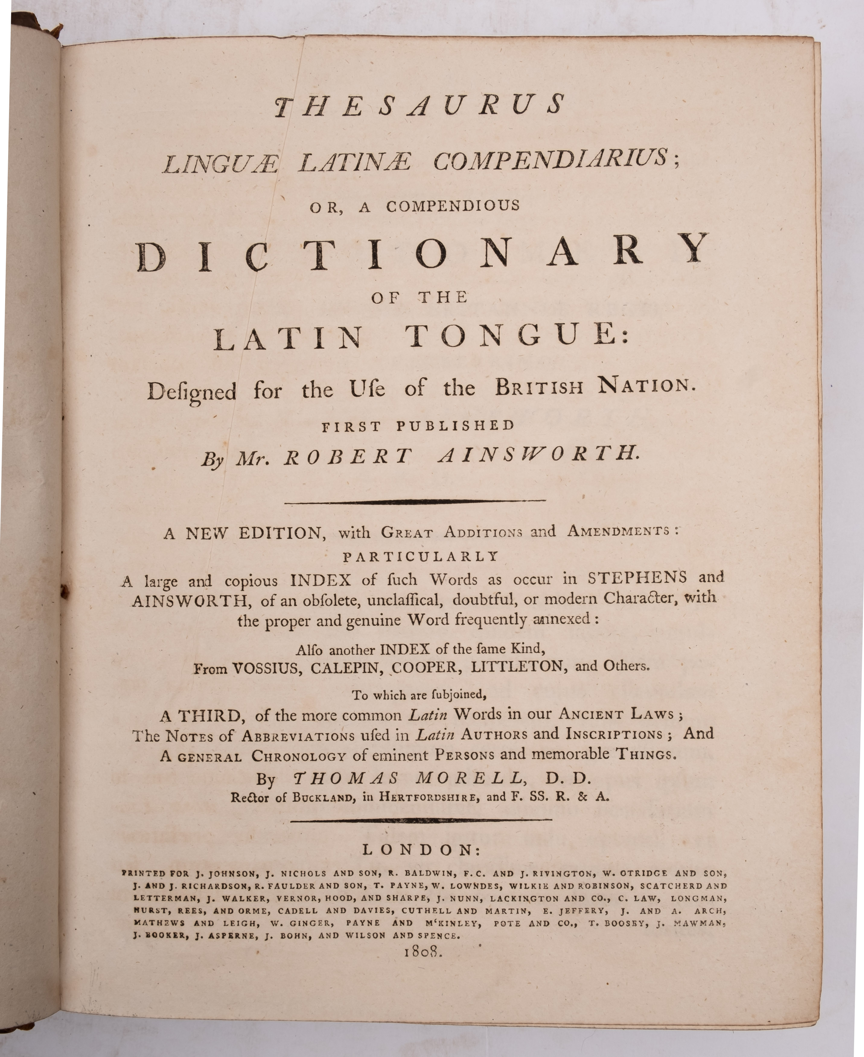 AINSWORTH, Robert & MORELL, Thomas - Thesaurus Linguae Latinae Compendiarius ; or, - Image 2 of 2