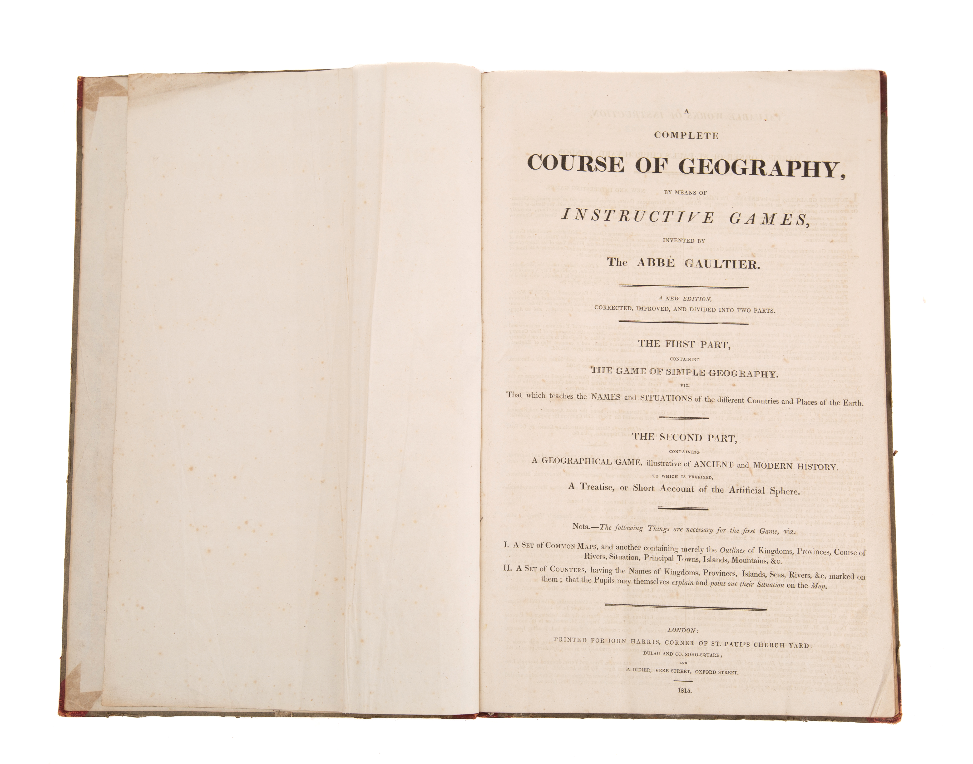 JUVENILE : A Complete Course of Geography, by means of instructive Games, Invented by Abbe Gaultier.