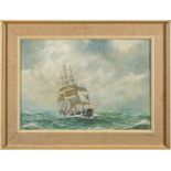 British School (20th century) A sailing vessel out at sea oil on canvas 34 x 49.