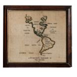 A pair of 18th century needlework maps worked by Eliza Seccombe, 1775: one depicting Europe, Africa,