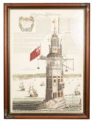 After Henry Winstanley (1644-1703) A reproduction hand coloured print of Eddystone Lighthouse: