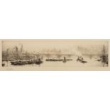 William Lionel Wyllie [1851-1931]- 'The Shot Tower and London Bridge:, drypoint etching,