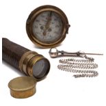 A Walker's 'Cherub' Ship Log dial: together with a ropework mounted brass three draw telescope,