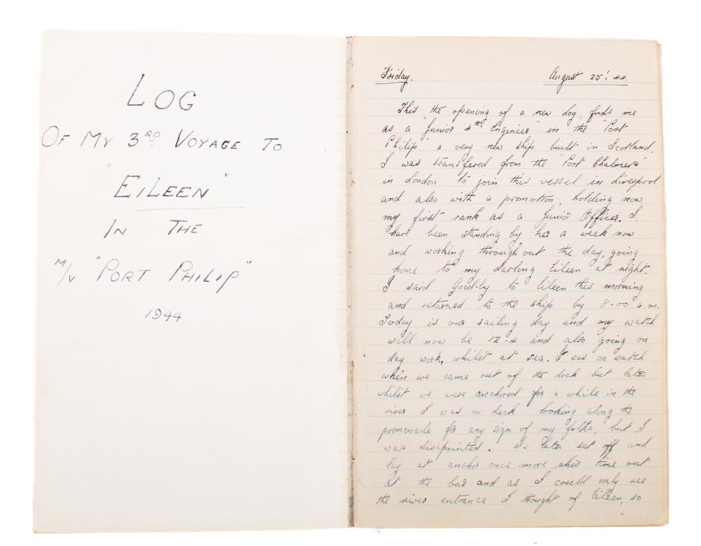 A group of three mid-20th century manuscript ship's log/diaries: two for MV 'Port Chalmers' to - Image 7 of 7