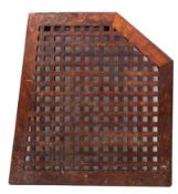 A large teak deck grate: of rectangular form with one canted corner: 102 x 117cm.