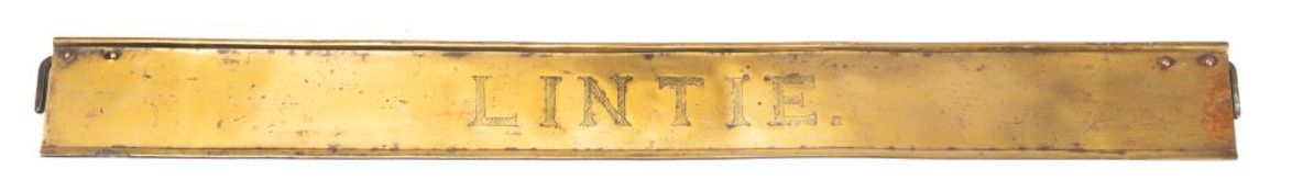 A late 19th/early20th century brass name board 'Lintie': 9.7 x 95cm.