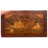 A Trinity House plaque of shipping past a point: polychrome marquetry inlays with a walnut and