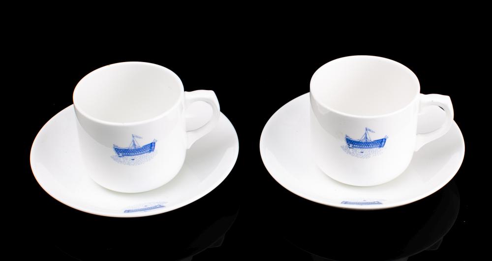 A pair of Royal Navy Hospital HMS Dreadnought coffee cups and saucers by Adderley: with blue glaze - Image 2 of 2