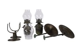 A pair of copper and brass yacht cabin oil lamps from the 'Escape',