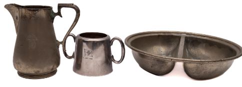 A silver plated cream jug recovered from the P&O Liner SS 'Egypt': together with a Clan Line silver
